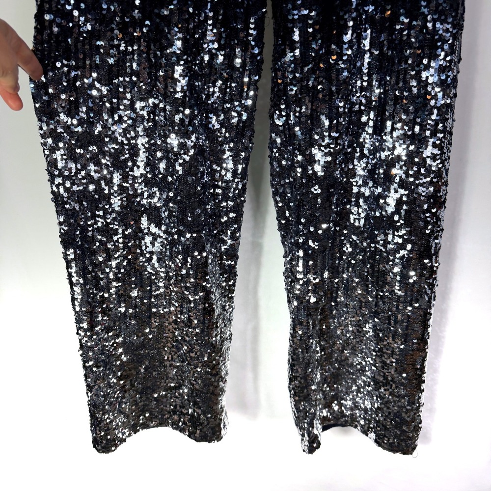 Alice + Olivia Elba Sequin Ombre Pants Blue Silver High Rise Trousers Sz M - Picture 7 of 13